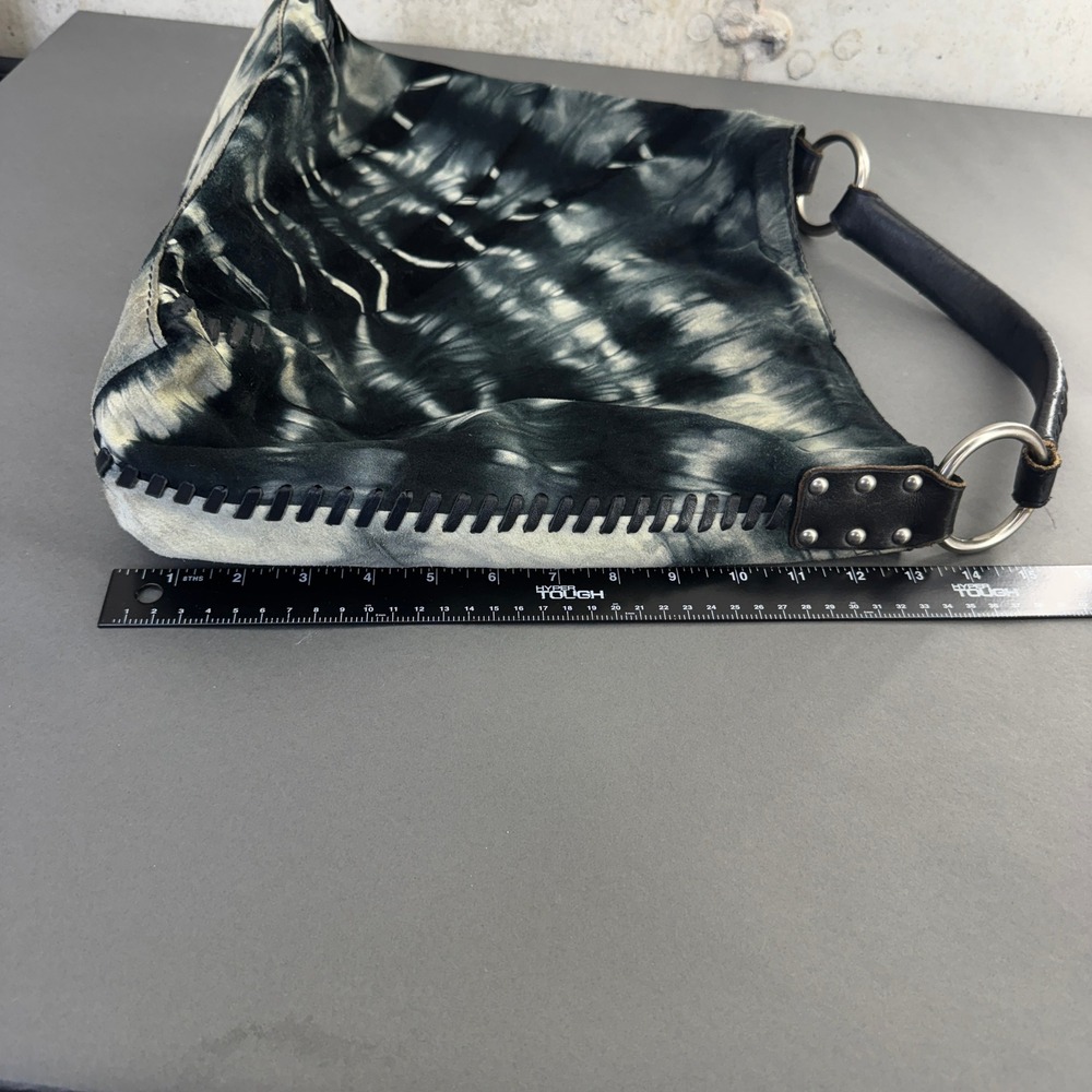 Lucky Brand Black & White Tie-Dye Leather Studded Hobo Bag - Picture 4 of 8